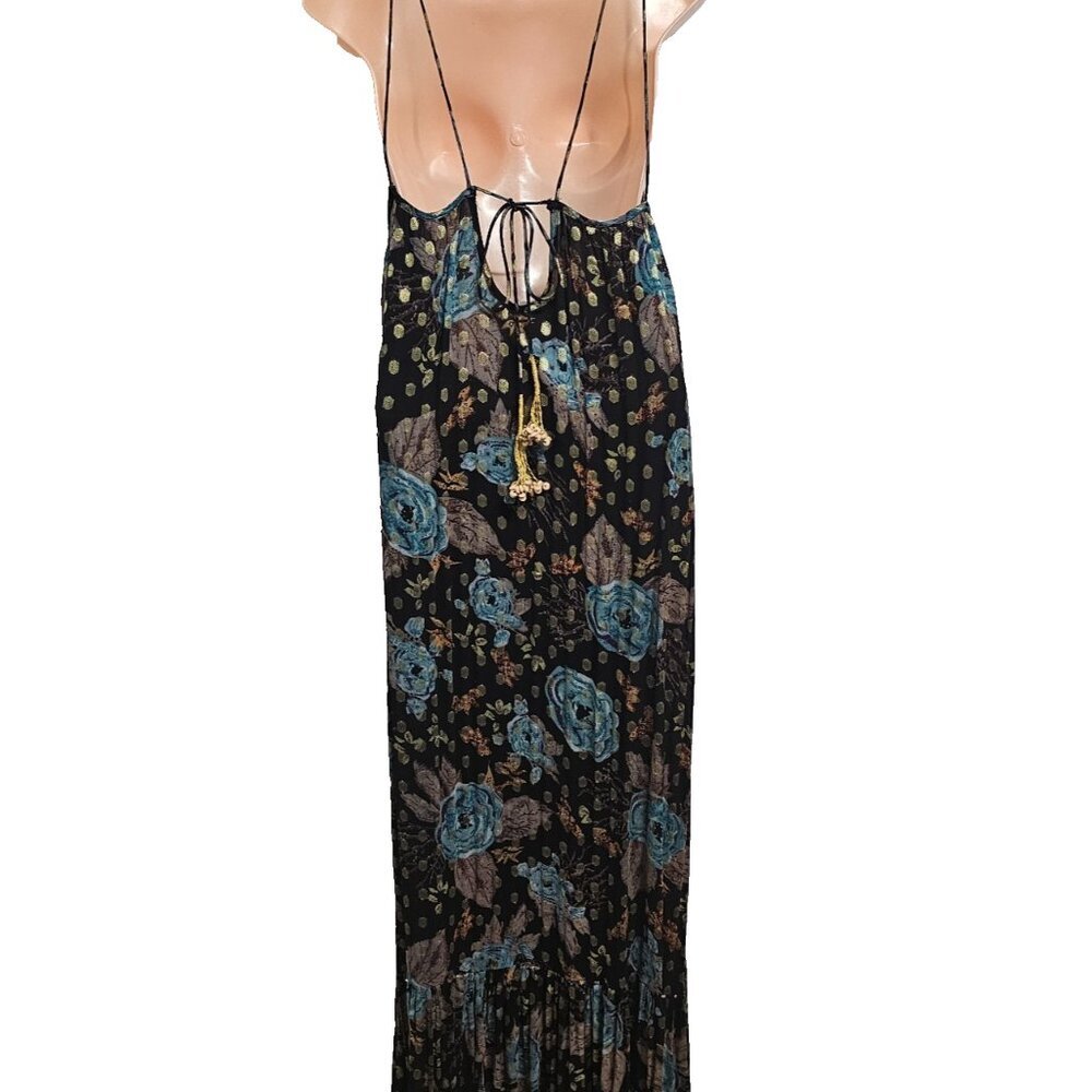 Natural Life The Alice Metallic Tiered Floral Maxi Sun Dress Women Size XL Black - Picture 7 of 15